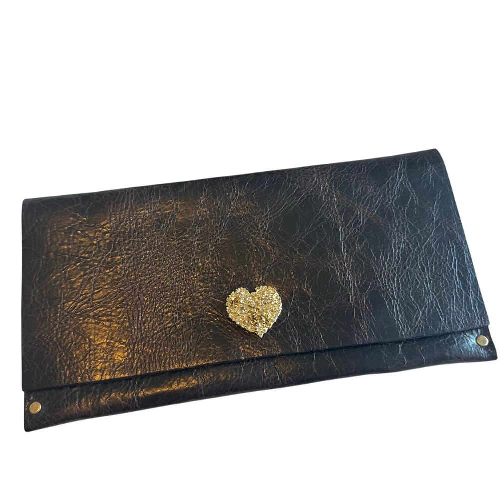 Moss Mills dark brown Leather “Because I Love You” Clutch